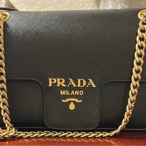 Prada Black Leather Chain Shoulder Bag